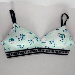 Pink by Victoria Secret Wireless Bra Mint Green Floral Lightly Lined 36 D